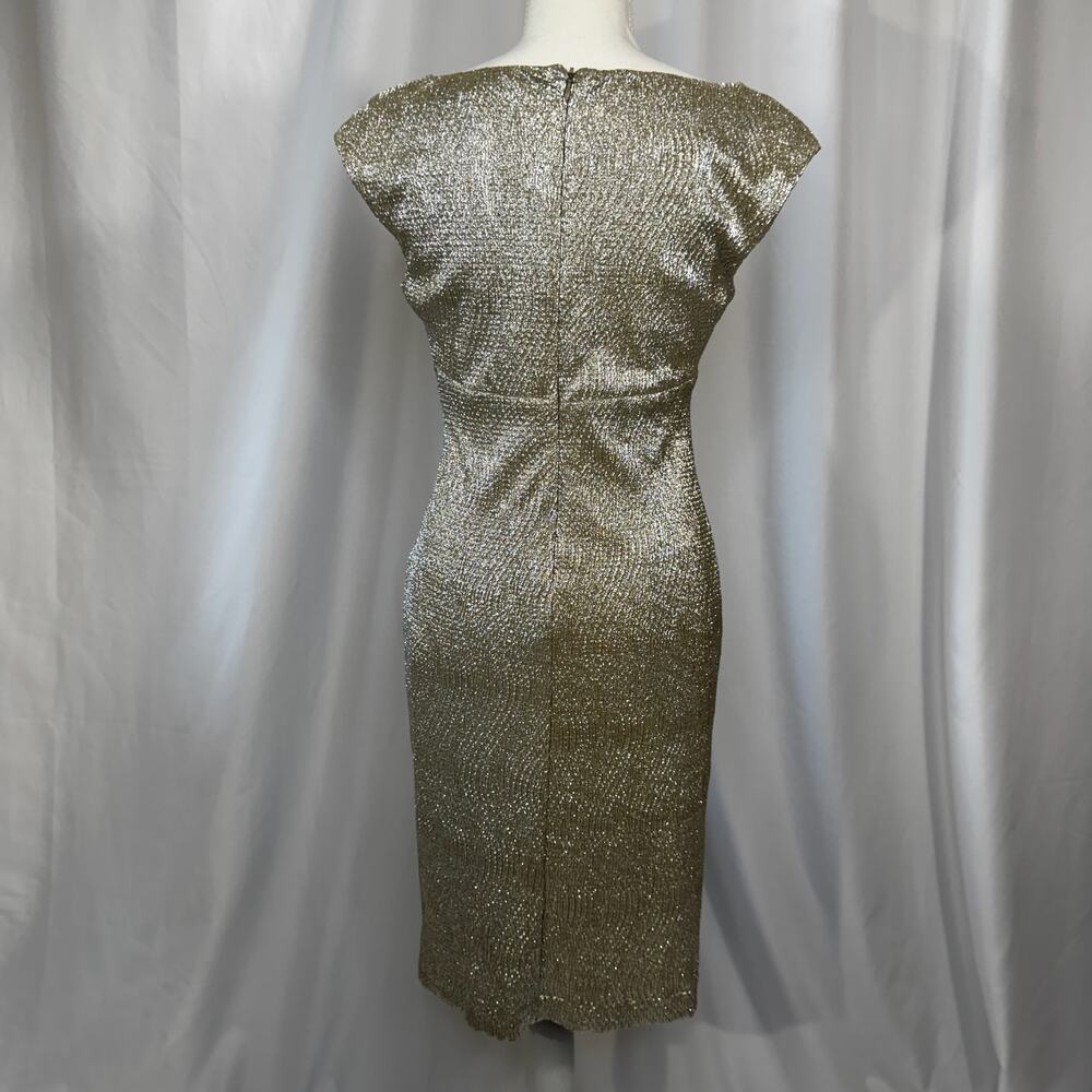 Lauren Ralph Lauren Gold Metallic Cowl Neck Ruched Dress 6 Wedding Guest Event - Picture 12 of 16